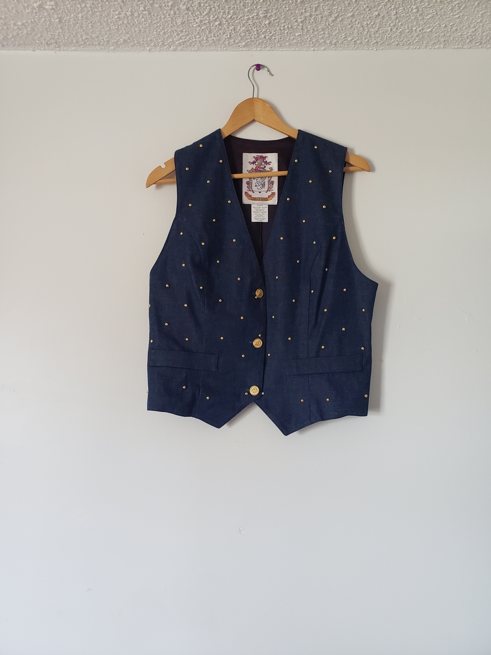 Canadian Made Navy Blue Vest covered in GOLD statement Piece-1 of a Kind